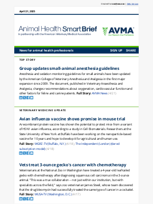 American Veterinary Medical Association (AVMA) - Group updates small-animal anesthesia guidelines