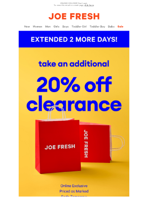 Joe Fresh (Canada) - JUST GOT EXTENDED: Additional 20% Off Clearance 😏