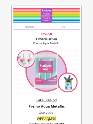 Sculpey - Limited Time! 30% off Premo Aqua Metallic!