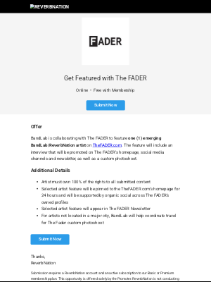 ReverbNation - Your story in The FADER, one of the most influential music outlets