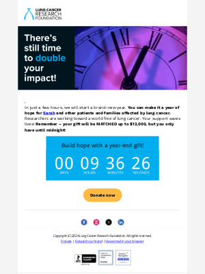 Lung Cancer Research Foundation - There's still time to double your impact! 🕛