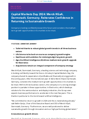 Merck KGaA - Capital Markets Day 2024: Merck KGaA, Darmstadt, Germany, Reiterates Confidence in Returning to Sustainable Growth