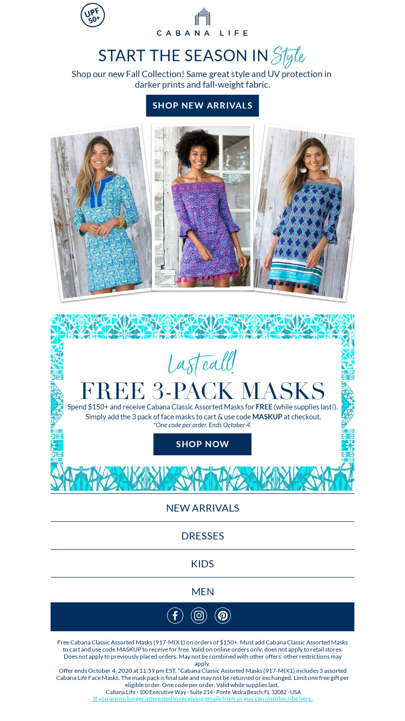 Cabana Life - Don't Miss Out! New Fall Dresses & FREE 3-Pack Face Masks 😷