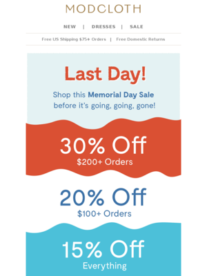 Memorial Day email campaign by Modcloth