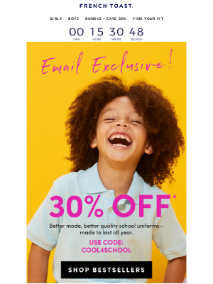 Frenchtoast School Uniforms - Hi There! 30% off + Free ship on $49+