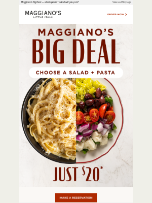 Maggiano's Little Italy - Alfredo or Rigatoni alla Vodka? The choice is yours and starts at $20!