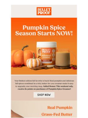 BULLETPROOF Inc - EXCLUSIVE ACCESS: Pumpkin Spice Creamer + 2x points