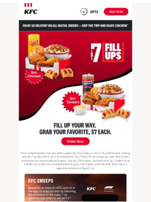 KFC - $0 Delivery: Your midweek win!