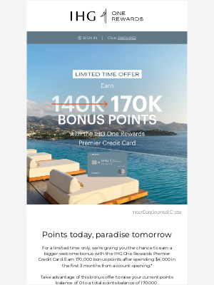 Intercontinental Hotel Group - Limited time offer: Earn 170K bonus points