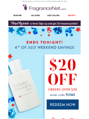 FragranceNet - Stars, Stripes, and Savings Just for YOU! Save Up to $50!