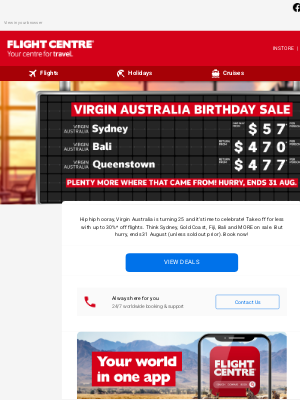 Flight Centre -(Australia) - Virgin Australia flights on sale NOW!