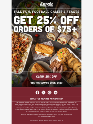 Papa Gino's - Skip Cooking, Enjoy the Game, Save 25%!