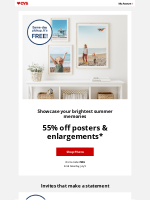 CVS Pharmacy - 55% Off Posters and Enlargements. Share the Best of Summer. ☀️