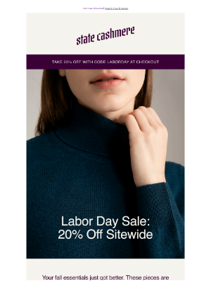 statecashmere - Labor Day Sale: 20% Off Sitewide