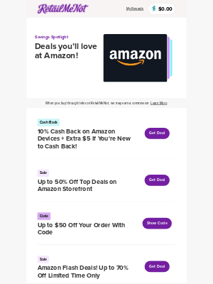 RetailMeNot - 📦 Amazon: 10% Cash Back + Up to 50% Off  & More!