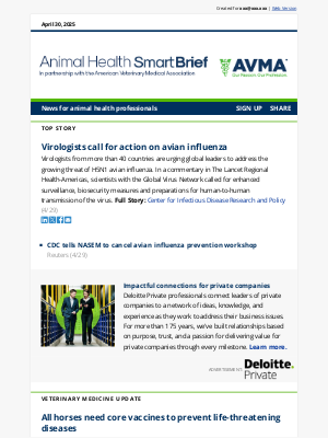 American Veterinary Medical Association (AVMA) - Virologists call for action on avian influenza