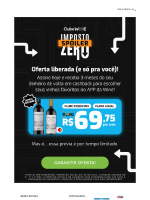 Wine (Brazil) - EXCLUSIVO: 4 meses de cashback! 💰