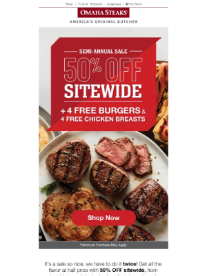 Omaha Steaks - 4 FREE Filet Mignon Burgers + 4 FREE Chicken Breasts = 😊