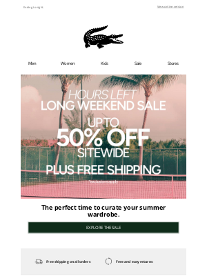Lacoste - Up to 50% Off Sitewide, Countdown is ON!