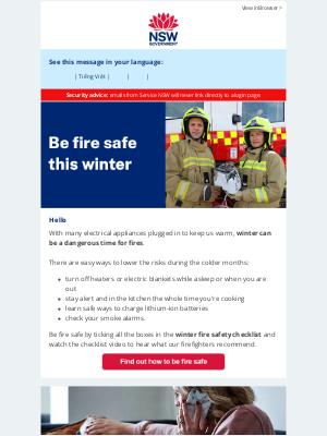 NSW Services (Australia) - Essential tips to stay fire safe this winter