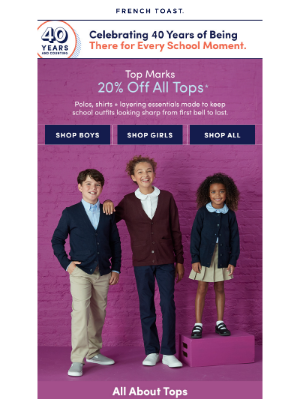 Frenchtoast School Uniforms - 📝 Today’s assignment = 20% off tops