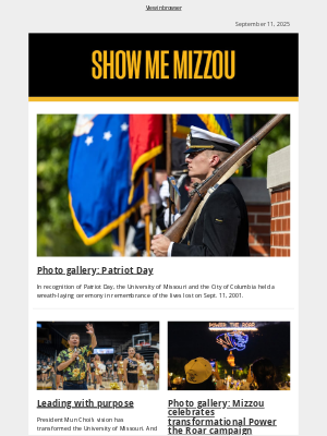 Missouri University - Patriot Day; leading with purpose; and more