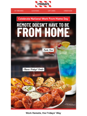 TGI Fridays - 20% off. Zero commute. 🙌🚗❌