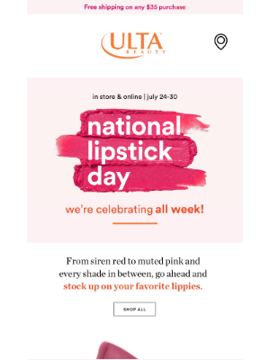 ULTA Beauty - Up to 50% off lippies & 10% off pickup orders!