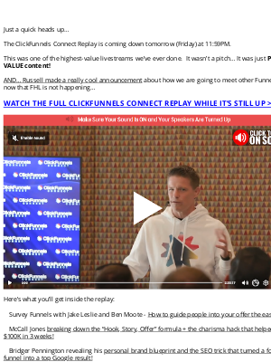ClickFunnels - [FINAL CHANCE] The CF Connect Replay disappears tomorrow!