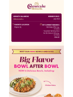 The Cheesecake Factory - New Bowls and Bites! Our menu has 14 new items! 🙌🥗
