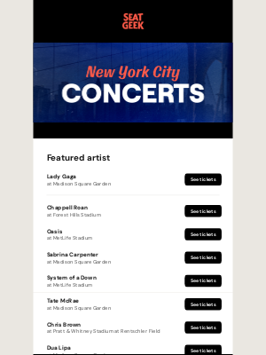 SeatGeek - Coming to New York City: Lady Gaga, Chappell Roan, Oasis and more!