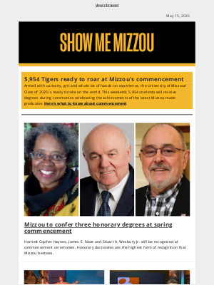 Missouri University - Mizzou to celebrate 5,954 grads, confer three honorary degrees this spring; and more