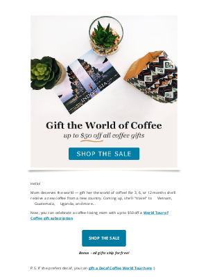Atlas Coffee Club - Up To $50 Off a Coffee World Tour For Mom
