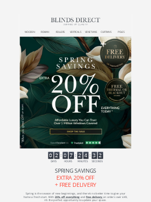 Blinds Direct (United Kingdom) - Spring Savings are on: Get 20% off and FREE delivery