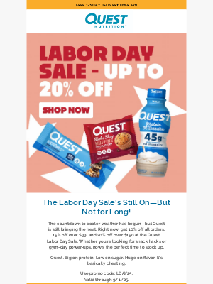 Quest Nutrition - Don’t Miss Out—Up to 20% Off Quest Ends Soon!