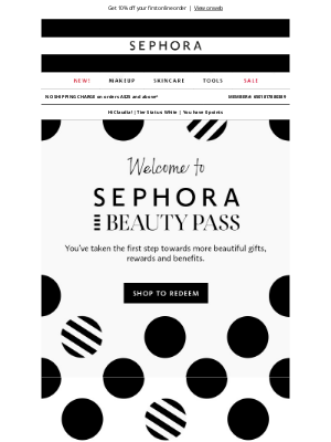Sephora (Australia) - Welcome to Sephora Beauty Pass, Claudia!