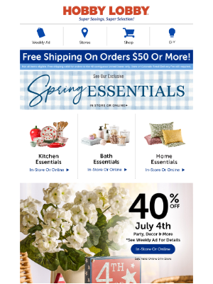 Hobby Lobby - Decorate In Style With 40% Off July 4th