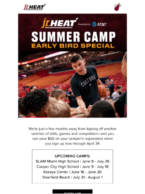 Miami Heat - LAST CHANCE: Save $50 on Jr. Heat Summer Camp 🏀