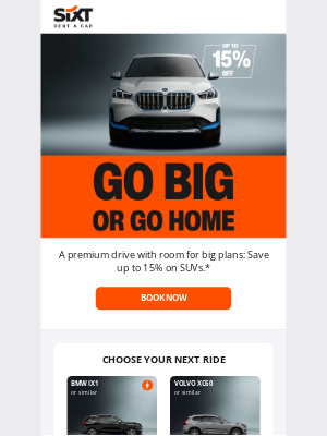 Sixt rent a car - Go big: SUVs up to 15% off