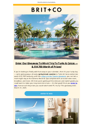 Brit + Co - Win a $14,700 Turks & Caicos Trip! 🌴 (Ends March 31, 2025)