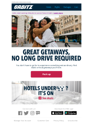 Orbitz - Local getaway deals inside! 🌤