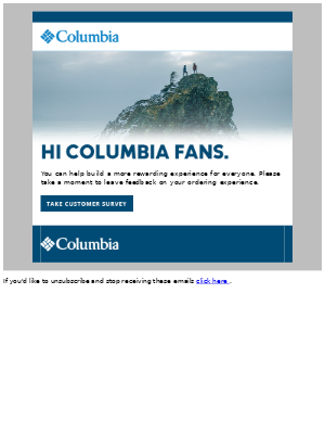 Columbia product review email example 