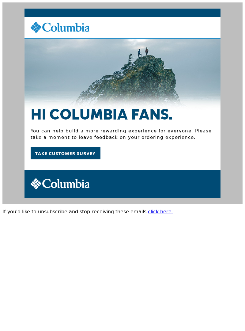 Columbia product review email example