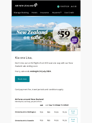 Air New Zealand - Lisa, NZ sale ends soon
