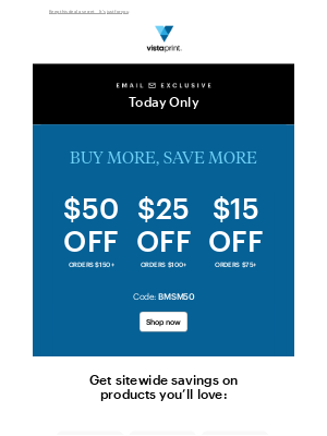 Vistaprint - $50 off orders $150+ | TODAY ONLY