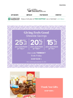 1-800-Baskets - Share something wonderful with up to 25% off.