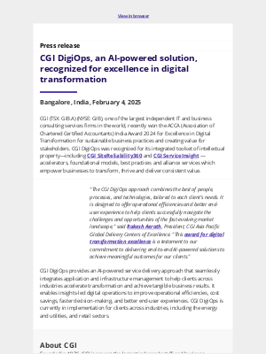 CGI - CGI DigiOps, an AI-powered solution, recognized for excellence in digital transformation