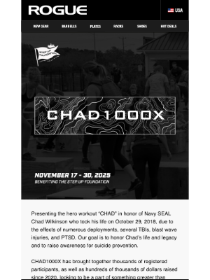 Rogue Fitness - Registration Is Now Open for The CHAD1000X Hero Workout!