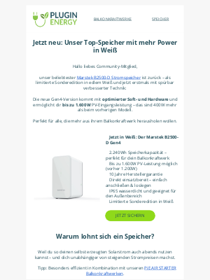 Pluginenergy (Germany) - Jetzt neu: Unser Top-Speicher mit mehr Power in Weiß