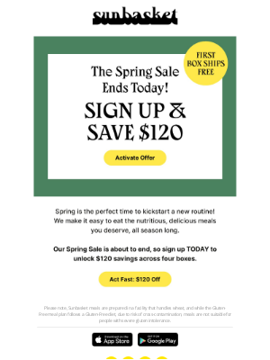 Sun Basket - $120 Off Ends TODAY.
